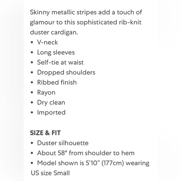 L’AGENCE METALLIC STRIPPED DUSTER CARDIGAN     NWOT - Picture 9 of 10